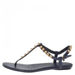 Balenciaga Blue Studded Leather Arena Thong Sandals Size 38.5