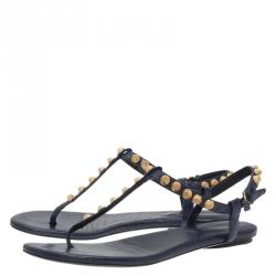 Balenciaga Blue Studded Leather Arena Thong Sandals Size 38.5