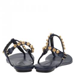 Balenciaga Blue Studded Leather Arena Thong Sandals Size 38.5