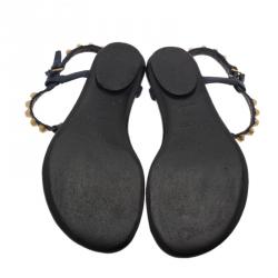 Balenciaga Blue Studded Leather Arena Thong Sandals Size 38.5