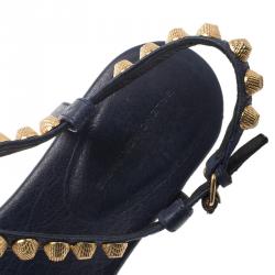 Balenciaga Blue Studded Leather Arena Thong Sandals Size 38.5