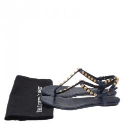 Balenciaga Blue Studded Leather Arena Thong Sandals Size 38.5