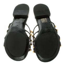 Pre Owned صندل سلايد فلات بالنسياغا آرينا جلد أسود مرصع بسيور مقاس 40