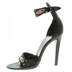 مملوكة مسبقًا Balenciaga Black Leather Buckle Detail Ankle Strap Sandals Size 39