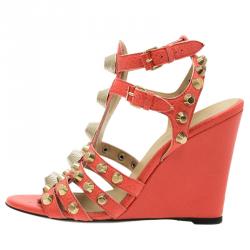Pre Owned Balenciaga Orange Arena Giant Gladiator Wedge Sandals Size 38