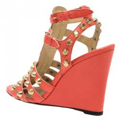 Pre Owned Balenciaga Orange Arena Giant Gladiator Wedge Sandals Size 38