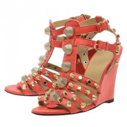 Pre Owned Balenciaga Orange Arena Giant Gladiator Wedge Sandals Size 38