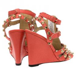 Pre Owned Balenciaga Orange Arena Giant Gladiator Wedge Sandals Size 38