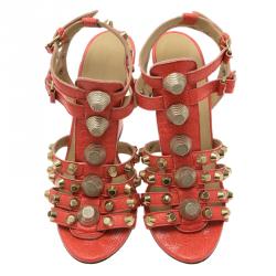 Pre Owned Balenciaga Orange Arena Giant Gladiator Wedge Sandals Size 38