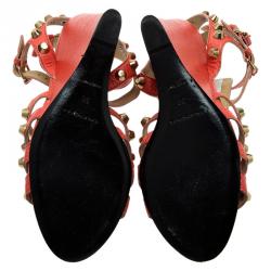 Pre Owned Balenciaga Orange Arena Giant Gladiator Wedge Sandals Size 38