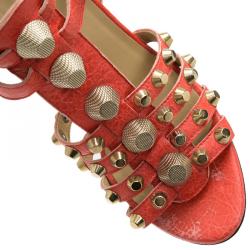 Pre Owned Balenciaga Orange Arena Giant Gladiator Wedge Sandals Size 38