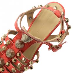 Pre Owned Balenciaga Orange Arena Giant Gladiator Wedge Sandals Size 38