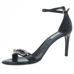 Pre Owned صندل بالنسياغا مايلون بحزام للكاحل جلد سحالي أسود مقاس 38.5