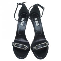 Pre Owned صندل بالنسياغا مايلون بحزام للكاحل جلد سحالي أسود مقاس 38.5