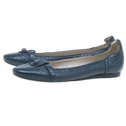 Pre Owned Balenciaga Black Leather Coquelicot Brogue Ballet Flats Size 37