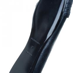 Pre Owned Balenciaga Black Leather Coquelicot Brogue Ballet Flats Size 37