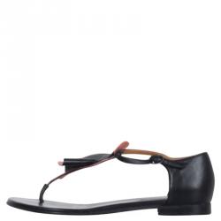 Pre Owned Balenciaga Black and Red Leather Thong Sandals Size 37.5