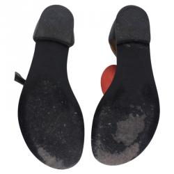Pre Owned Balenciaga Black and Red Leather Thong Sandals Size 37.5