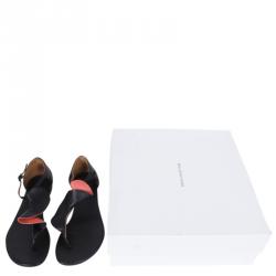 Pre Owned Balenciaga Black and Red Leather Thong Sandals Size 37.5