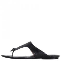 Pre Owned صندل إصبع ب‍‍النسياغا بروغ جلد أسود مقاس 38