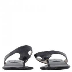 Pre Owned صندل إصبع ب‍‍النسياغا بروغ جلد أسود مقاس 38