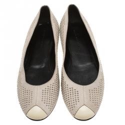 مملوكة مسبقًا Balenciaga Grey Studded Suede Ballet Flats Size 37