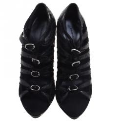 Pre Owned حذاء كعب عالي بالنسياغا سويدي أسود وجلد ثعبان أبازيم وسيور متعددة مقاس 37.5