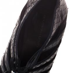 Pre Owned حذاء كعب عالي بالنسياغا سويدي أسود وجلد ثعبان أبازيم وسيور متعددة مقاس 37.5