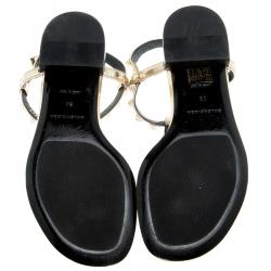 مملوكة مسبقًا Balenciaga Gold Studded Metallic Leather Arena Thong Sandals Size 38