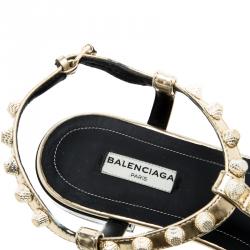 مملوكة مسبقًا Balenciaga Gold Studded Metallic Leather Arena Thong Sandals Size 38