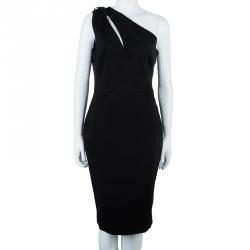Pre Owned Balmain Black One Shoulder Fitted Dress L
