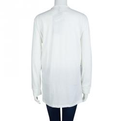 Pre Owned Balmain White Embellished Yoke Detail Long Sleeve T-Shirt M