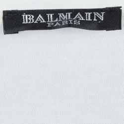 Pre Owned Balmain White Embellished Yoke Detail Long Sleeve T-Shirt M