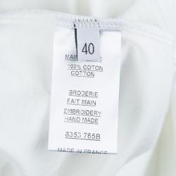 Pre Owned Balmain White Embellished Yoke Detail Long Sleeve T-Shirt M