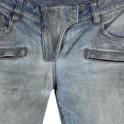 Balmain Grey Washed Denim Pintucked Panel Zip Detail Skinny Jeans S