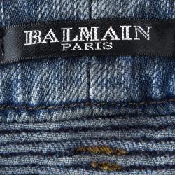 Balmain Grey Washed Denim Pintucked Panel Zip Detail Skinny Jeans S