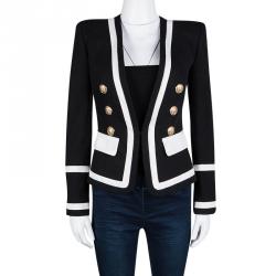 Pre Owned Balmain Monochrome Button Detail Tailored Blazer S