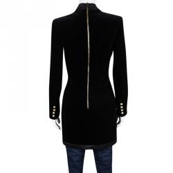 Pre Owned Balmain Black Velvet Blazer Style Plunge Neck Dress M