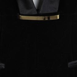 Pre Owned Balmain Black Velvet Blazer Style Plunge Neck Dress M