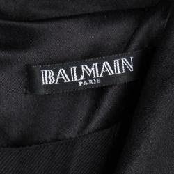 Pre Owned Balmain Black Velvet Blazer Style Plunge Neck Dress M