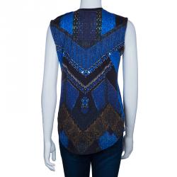 Pre Owned Balmain Blue Printed Sleeveless Tshirt S