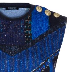 Pre Owned Balmain Blue Printed Sleeveless Tshirt S