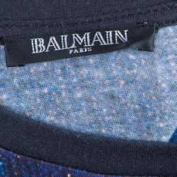 Pre Owned Balmain Blue Printed Sleeveless Tshirt S