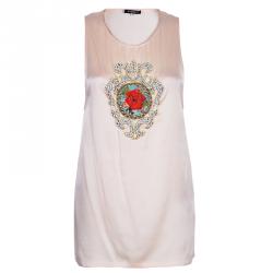 Balmain Pink Motif Embellished Sleeveless Silk Top S