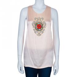 Balmain Pink Motif Embellished Sleeveless Silk Top S