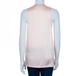 Balmain Pink Motif Embellished Sleeveless Silk Top S
