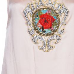 Balmain Pink Motif Embellished Sleeveless Silk Top S