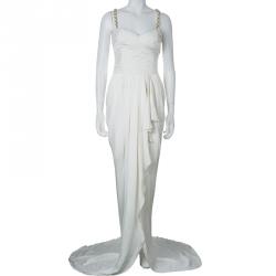 Pre Owned Balmain White Empire Line Chain Strap Silk Gown M