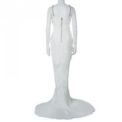 Pre Owned Balmain White Empire Line Chain Strap Silk Gown M