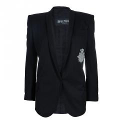 Pre Owned Balmain Black Embellished Motif Wool Blazer S